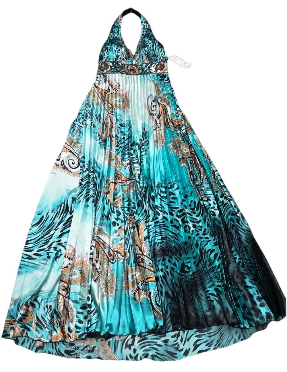 Dave & Johnny Halter Dress turquoise maxi v-neck prom wedding Size 8 A008744